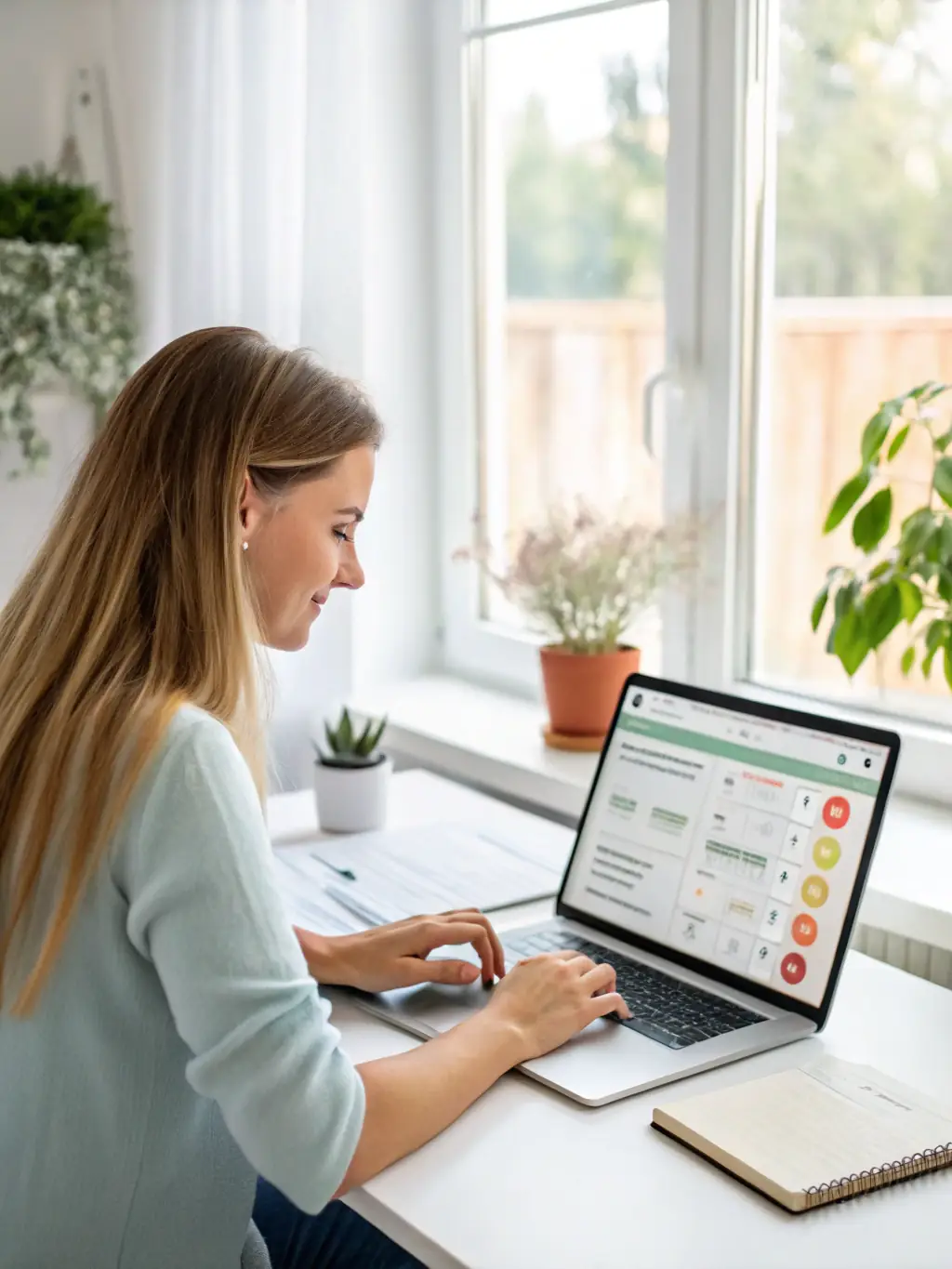 A person working on a laptop with cloud icons and software interfaces displayed on the screen, representing Inproem's SaaS offerings.