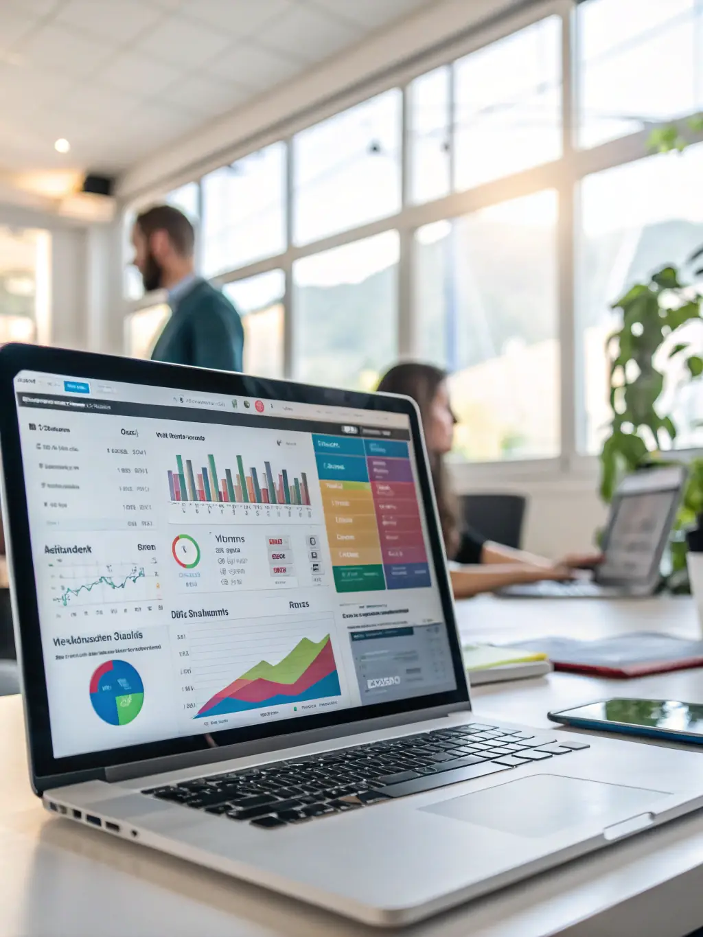 A clean, modern interface of a cloud-based software application, showcasing data analytics dashboards and collaboration tools.